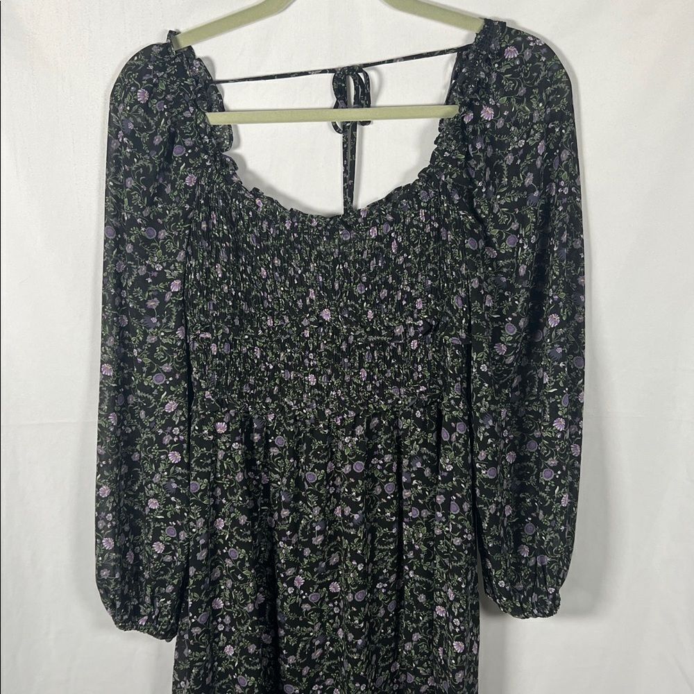 ASTR The Label Women's Floral Smocked Midi Dress Black Purple Size M - Picture 6 of 9